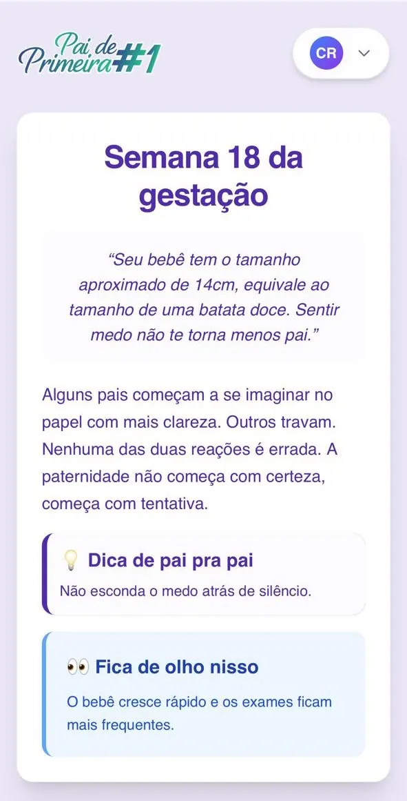 App Pai de Primeira — conteúdo semanal para pais de primeira viagem